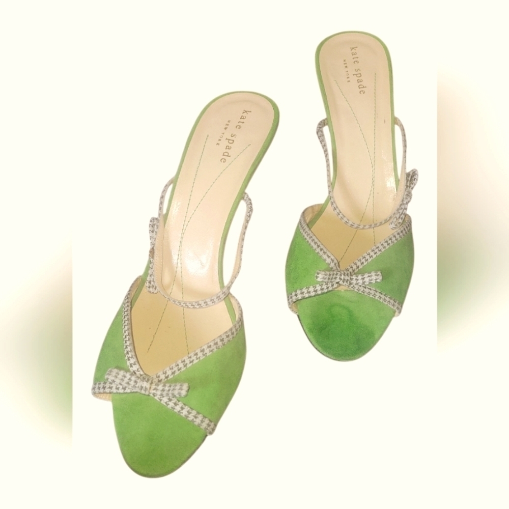 Kate Spade NY Women's Lime Green Kitten Heel Suede Fabric Detailing Sandals Sz 9 - Picture 7 of 9